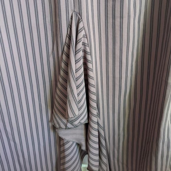 ZARA RUSHED BOHO RUFFLED SHORT SLEEVES BROWN VERTICAL STRIPED MIDI DRESS… - Picture 14 of 16